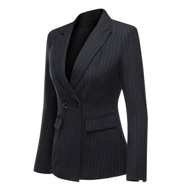 YUNCLOS Women's 2 Piece Office Lady Stripes Business Suit Set Slim Fit Blazer Jacket Pant - Image 3